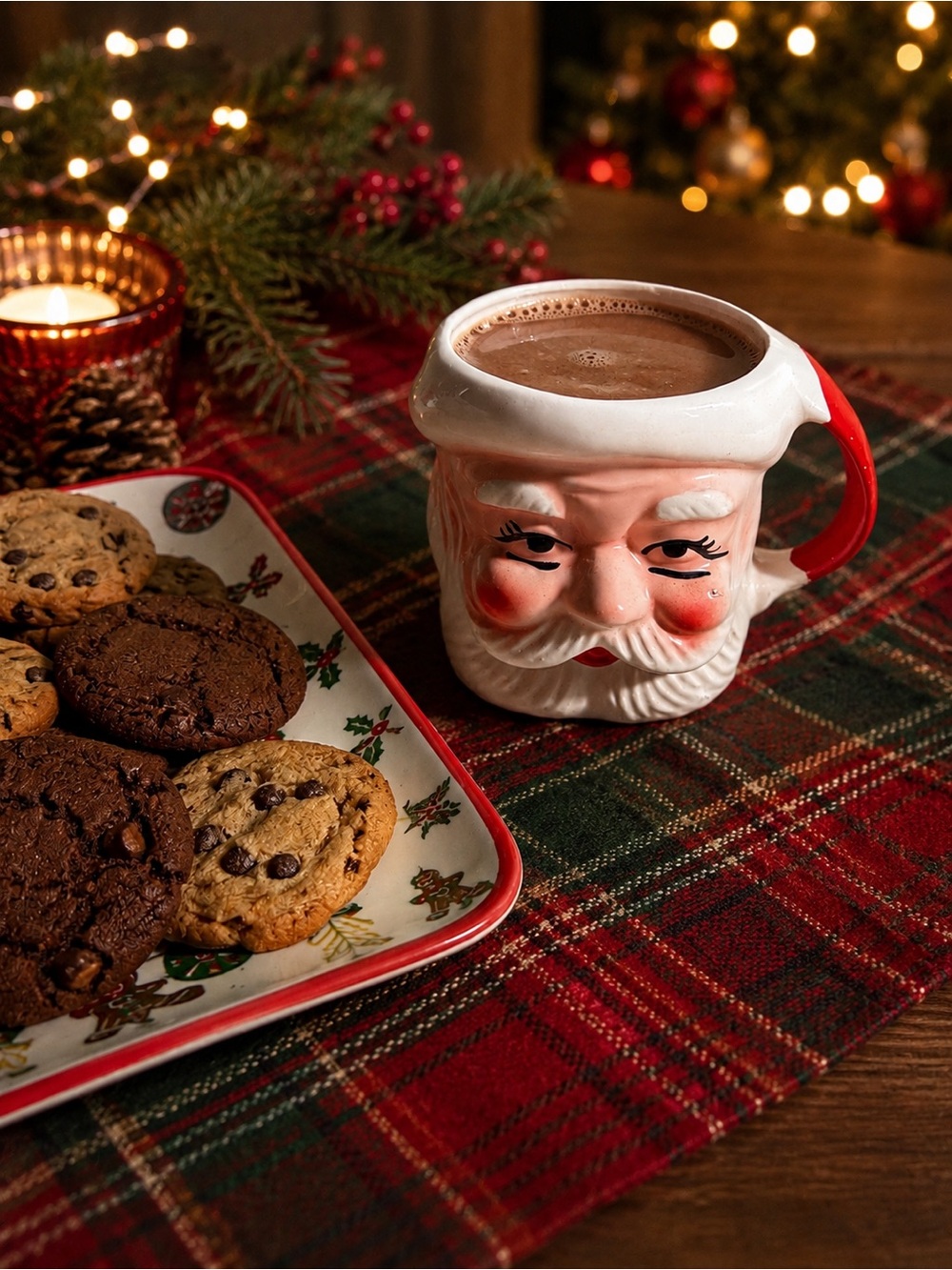 Vintage Smiling Santa Mug Mug 3" Set Of 4 W/ Original Box & Stand SS Kresge Co